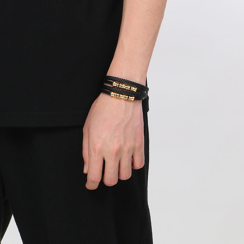 Planderful Leather Bracelet For Men Magnetic Buckle Everyday