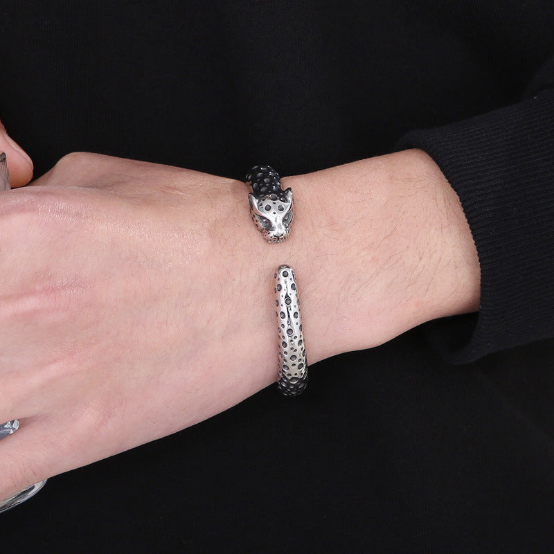 Punk Wind Titanium Steel Animal Leopard Open Bracelet – Stainless