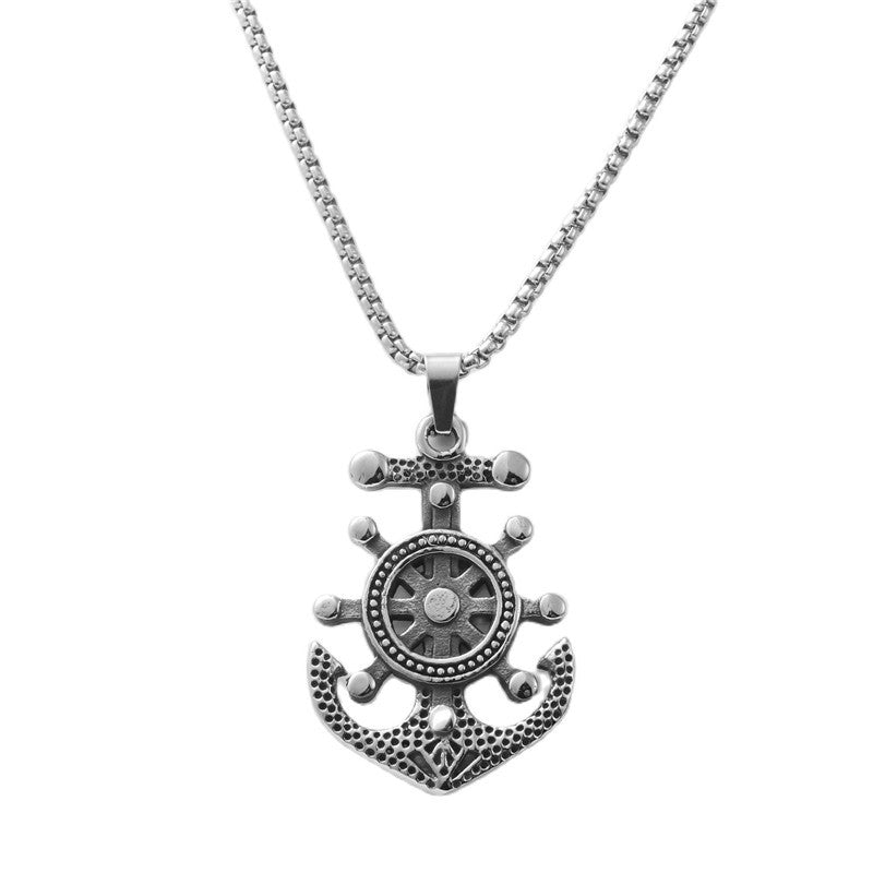 Personalized Retro Titanium Steel Rudder Necklace for Men - Trendy Anchor Pendant