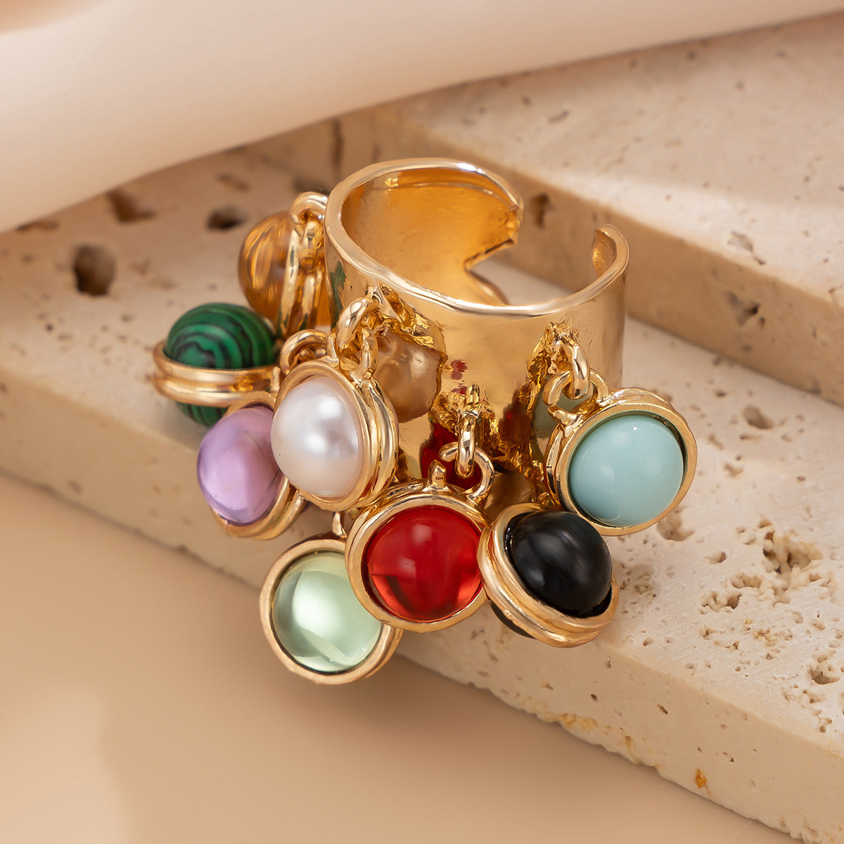 Planderful Boho Pearl Fringe Ring For Women Turquoise Accent Statement Jewelry Vienna Verve