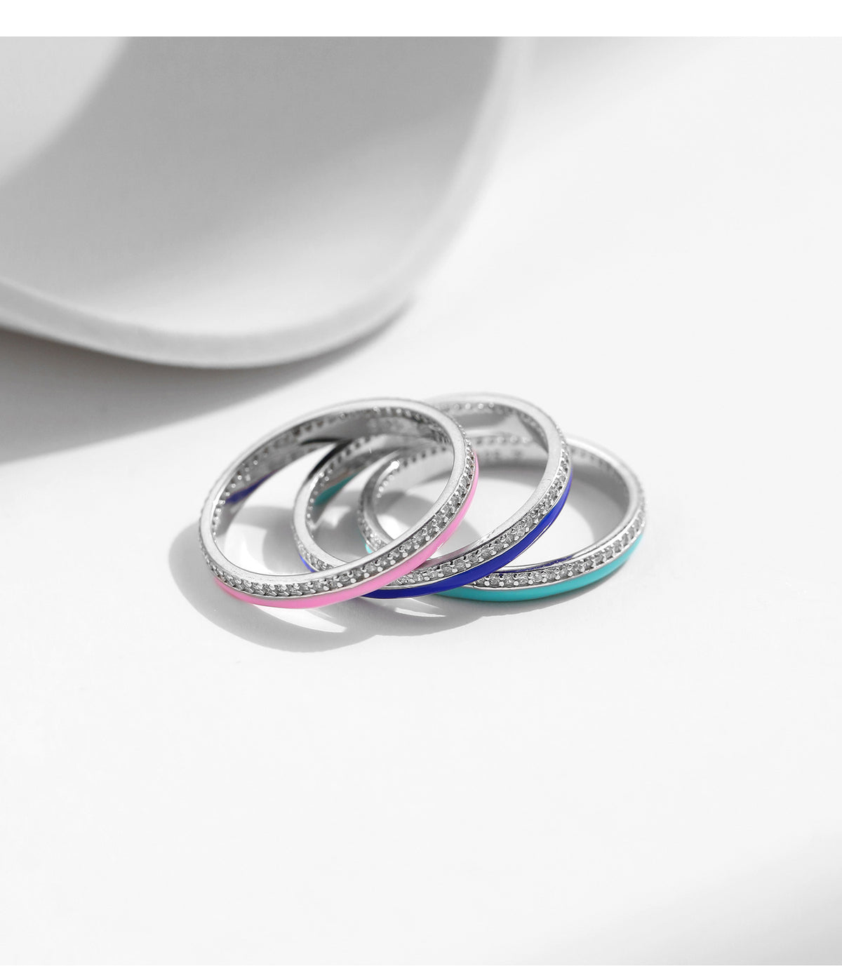 925 Sterling Silver Enamel Pavé Zircon Ring