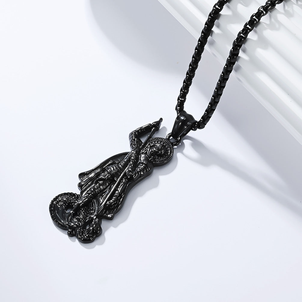 Planderful St George Dragon Slayer Pendant For Men Premium Titanium Steel Necklace Body Protection Punk Hip Hop Jewelry