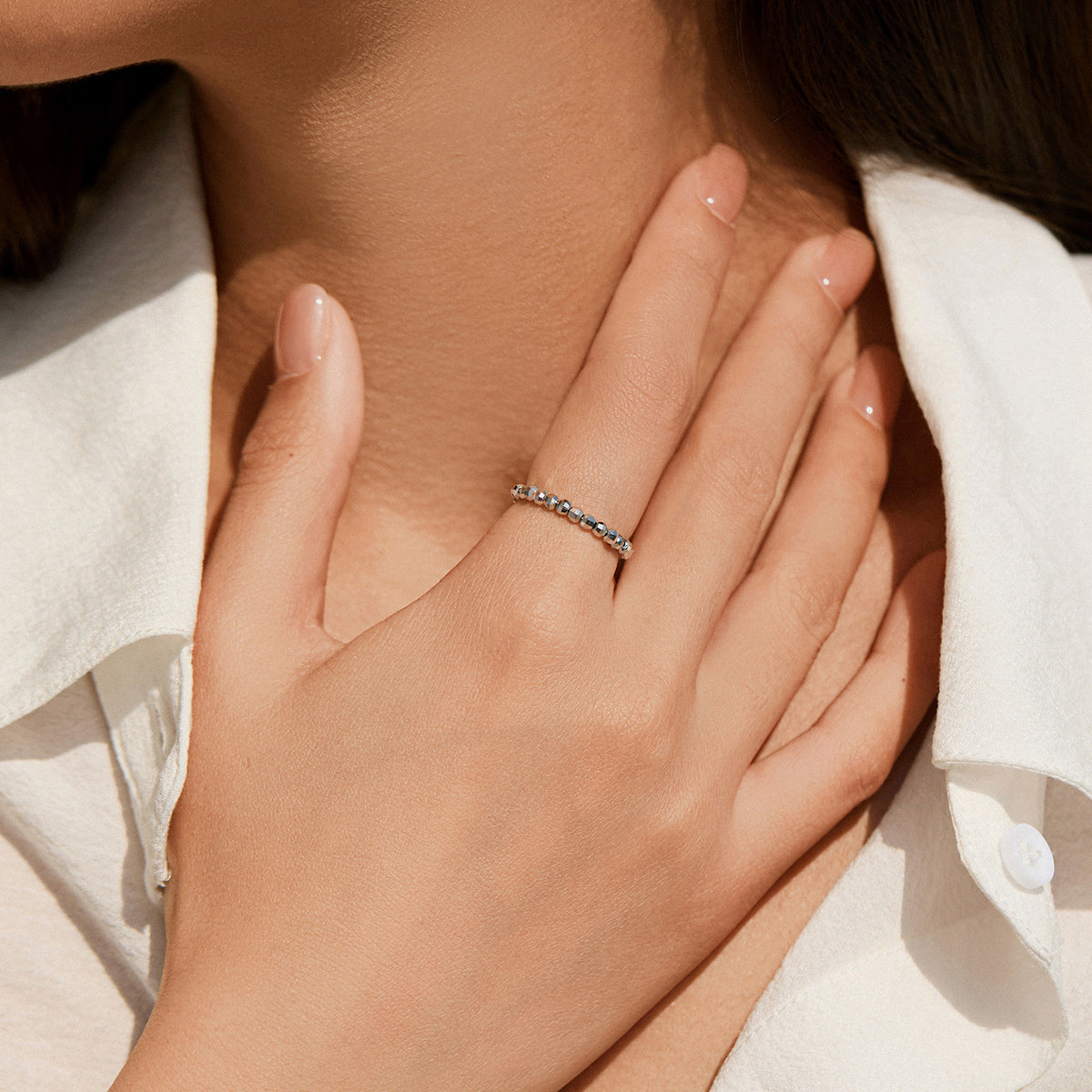 925 Sterling Silver Floral Bead Ring