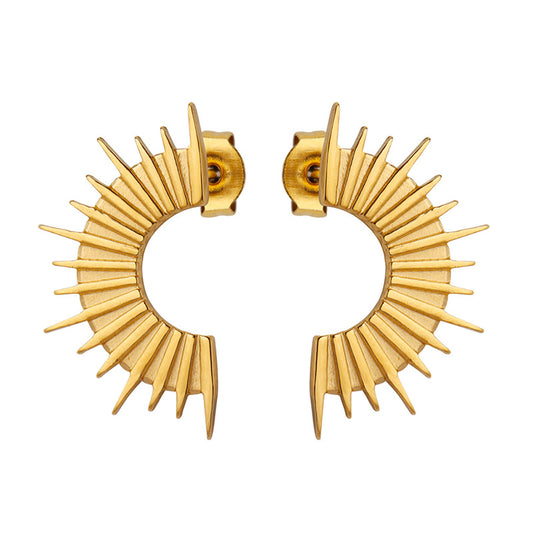 Golden French Crescent Stud Earrings with Unique Design