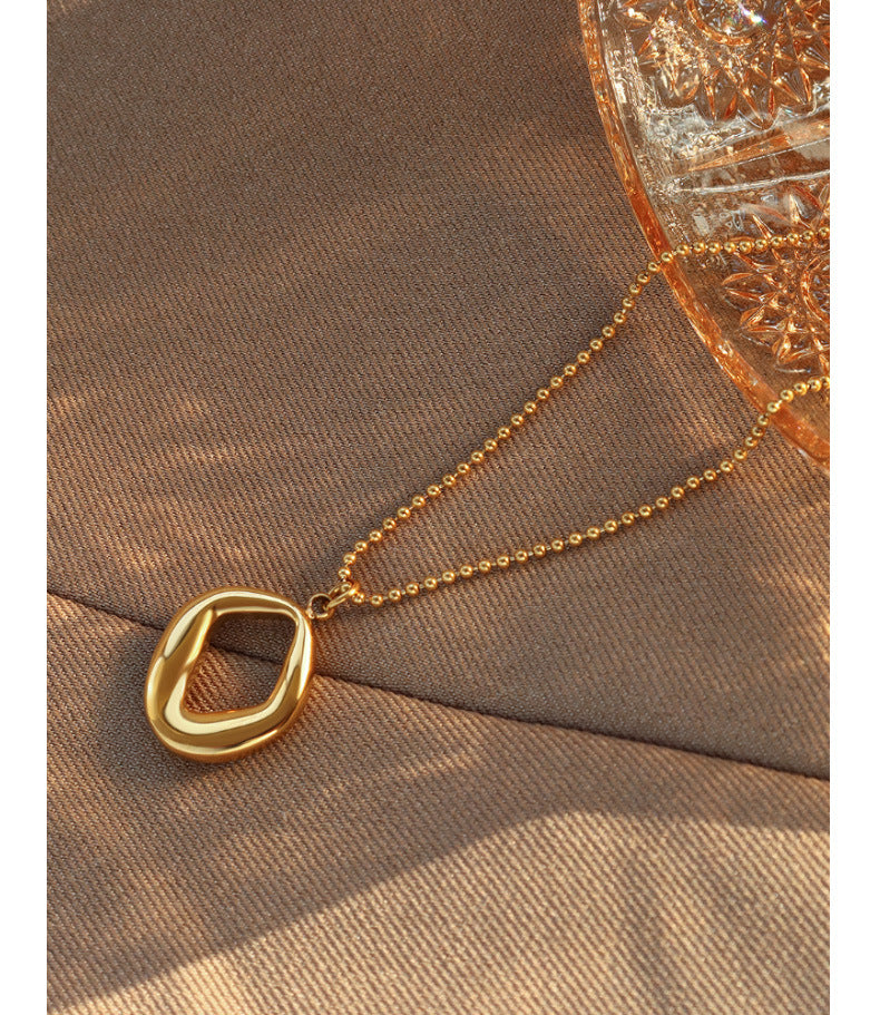 Luxurious Handcrafted Titanium Steel Gold Necklace with Geometric Pendant