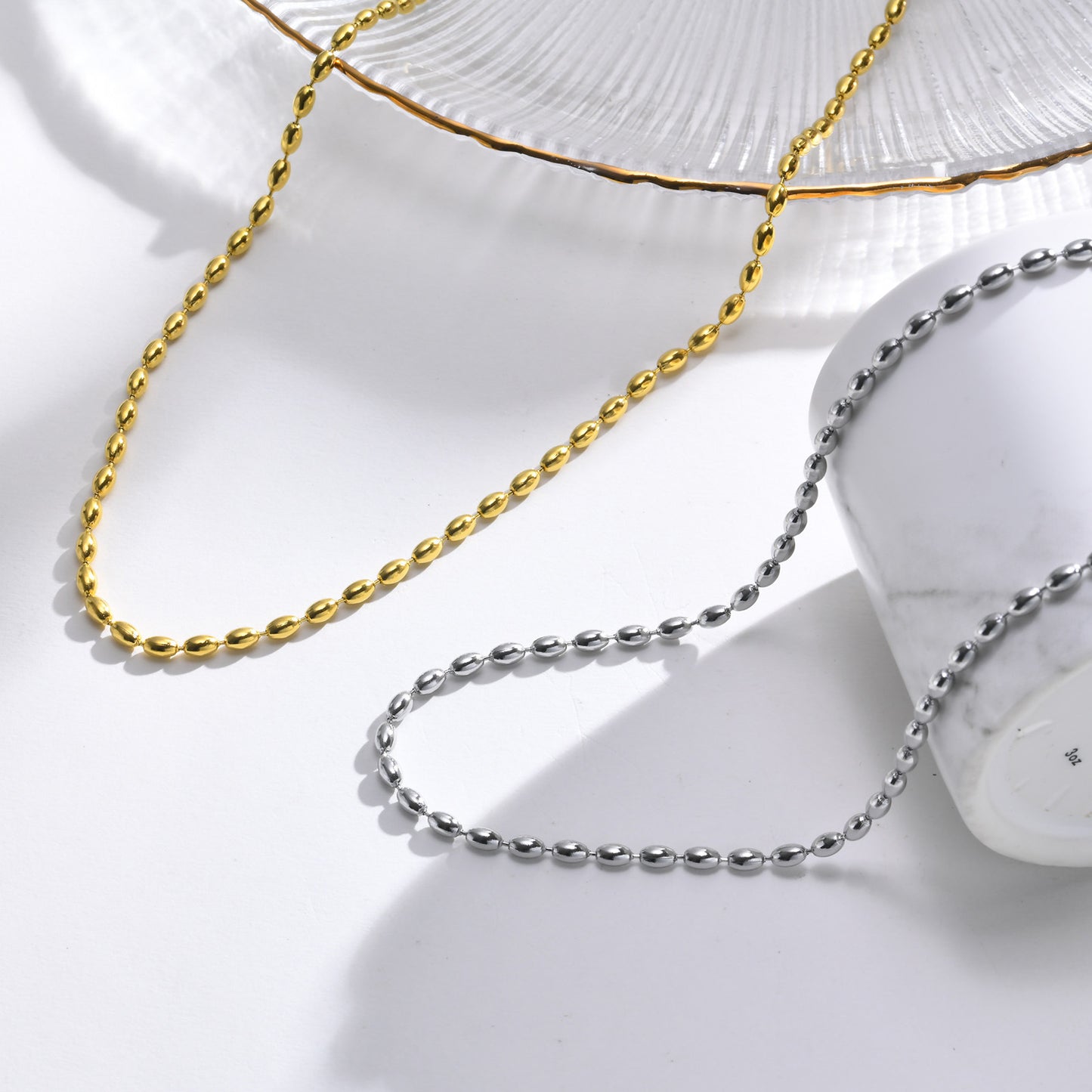 Stainless Steel Bead Necklace Ladies Rugby Gold Accessories