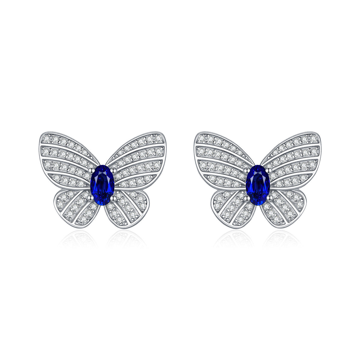 925 Sterling Silver Royal Blue Butterfly Zircon Stud Earrings