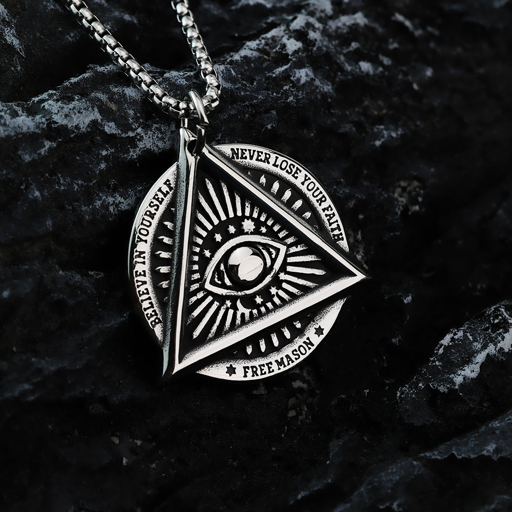 Vintage Men's Titanium Steel Freemason Devil's Eye Pendant