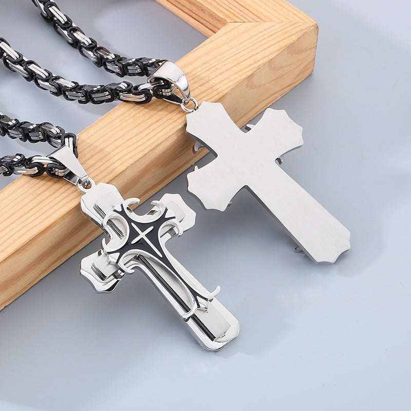 Planderful Men Cross Pendant Necklace Titanium Durable
