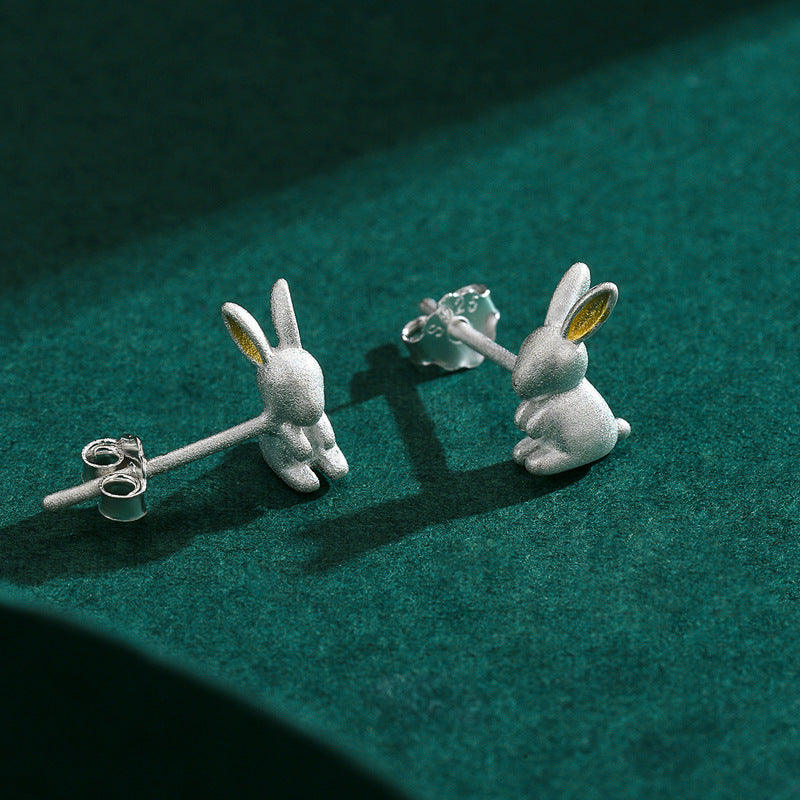 S925 Sterling Silver Frosted Rabbit Earrings