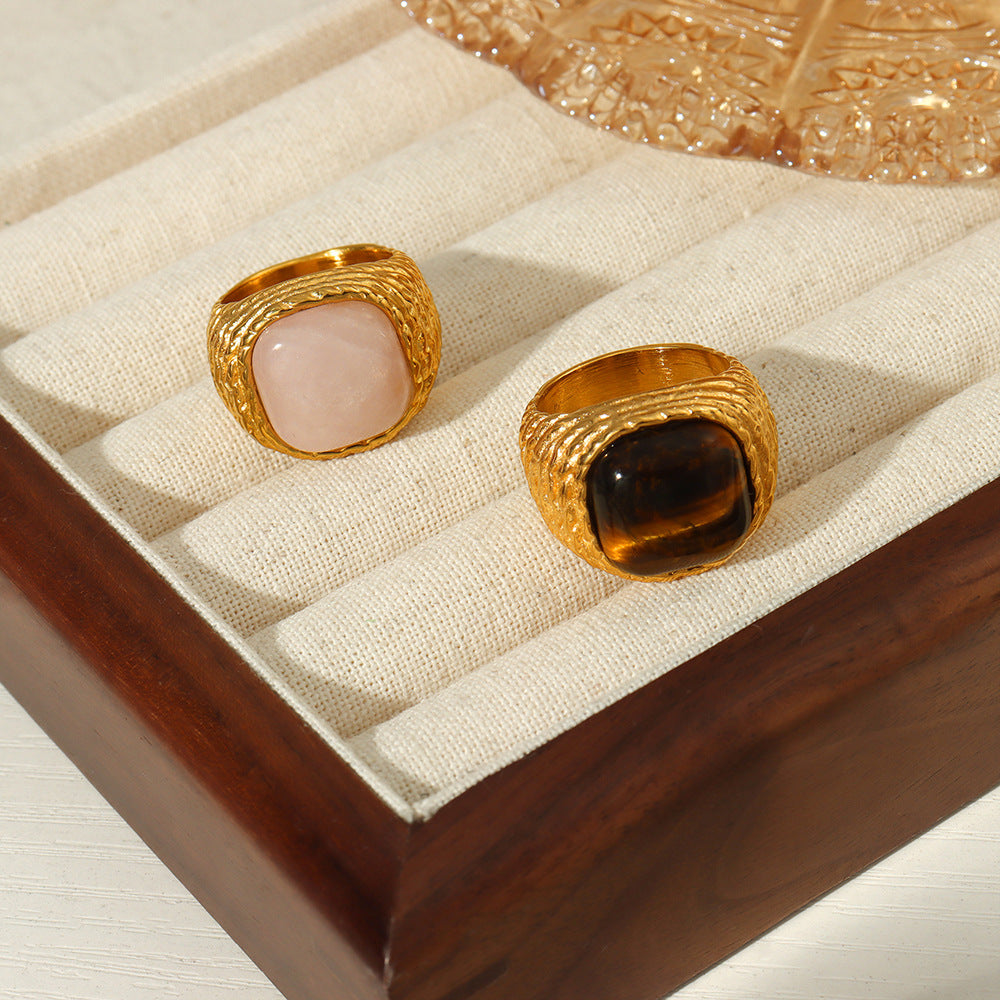 Golden Tiger's Eye Crystal Ring - Luxury Retro Jewelry