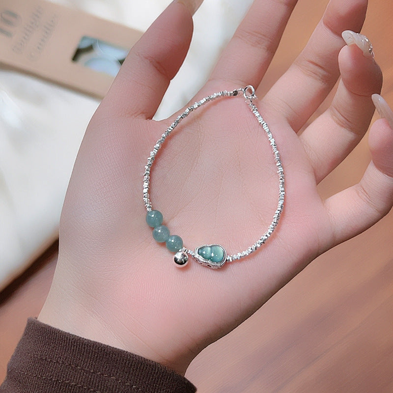 Yaxin Chinese Jade Ruyi Gourd Crushed Silver Bracelet S925