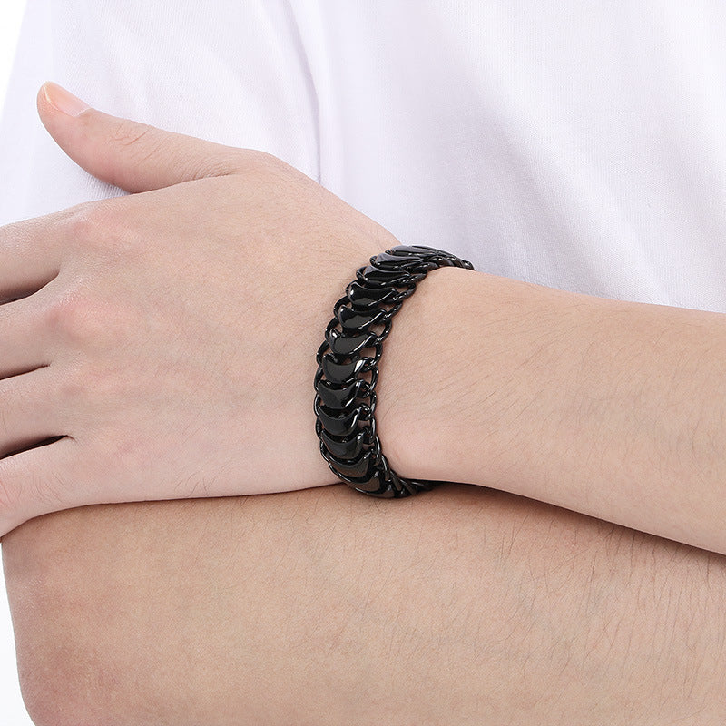 Planderful Titanium Steel Mens Glossy Woven Chain Bracelet