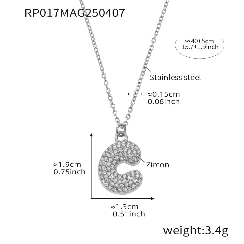 Planderful 26 Letter Zircon Necklace Gold Plated Hip Hop