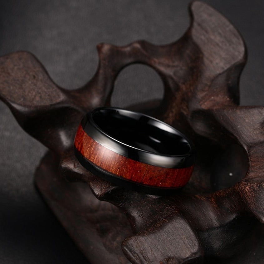 Korean Version Ring Tungsten Steel Wood Grain Inlaid Ring