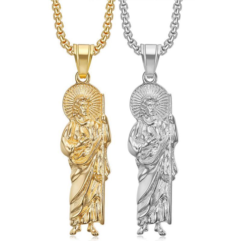 Planderful St Jude Pendant Necklace Gold Plated Stainless Steel Urban Hip Hop Style Jewelry