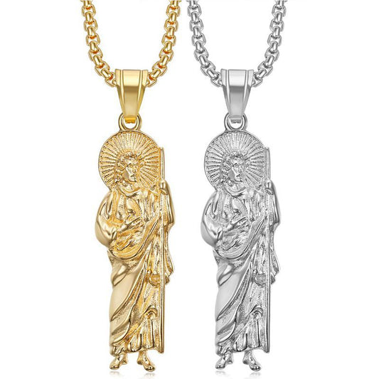 Planderful St Jude Pendant Necklace Gold Plated Stainless Steel Urban Hip Hop Style Jewelry