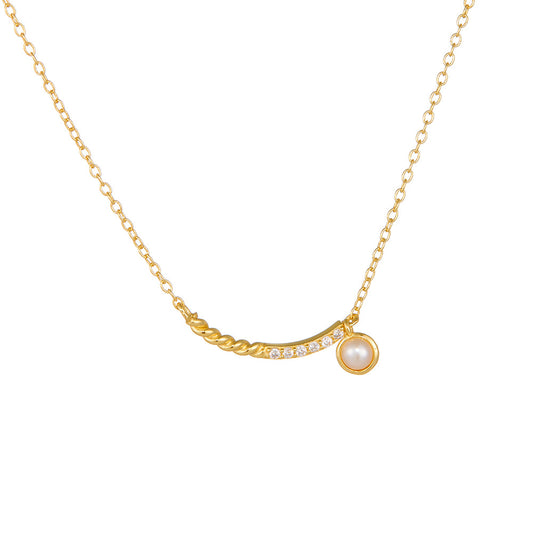 Zircon Pearl Pendant Necklace 925 Sterling Silver Smile