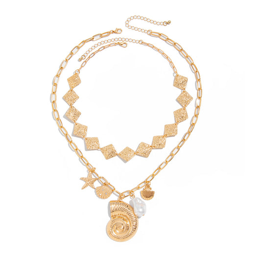 Planderful Vienna Verve Necklace – Ocean Vacation Style with Starfish and Conch Pendant