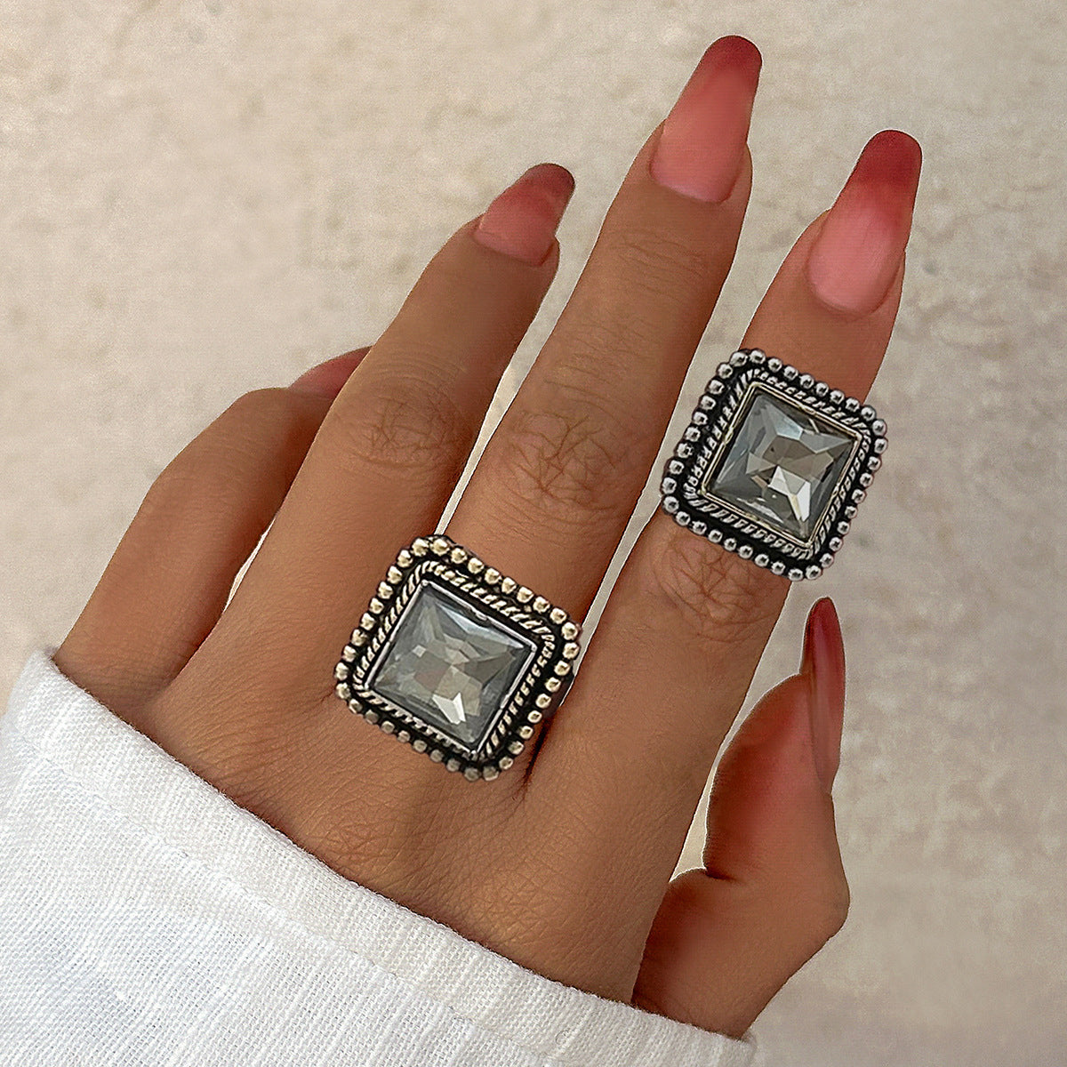 Planderful Vienna Verve Vintage Geometric Inlaid Zircon Open Ring Handcrafted Statement Jewelry For Women