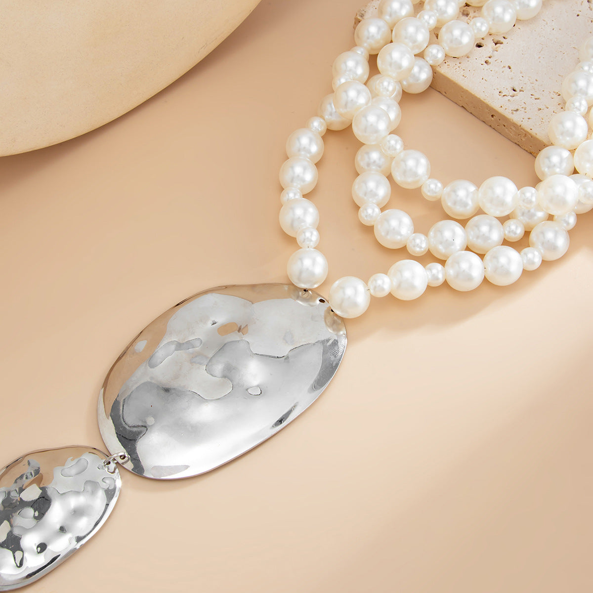 Hammered Sequin Pearl Layered Necklace
