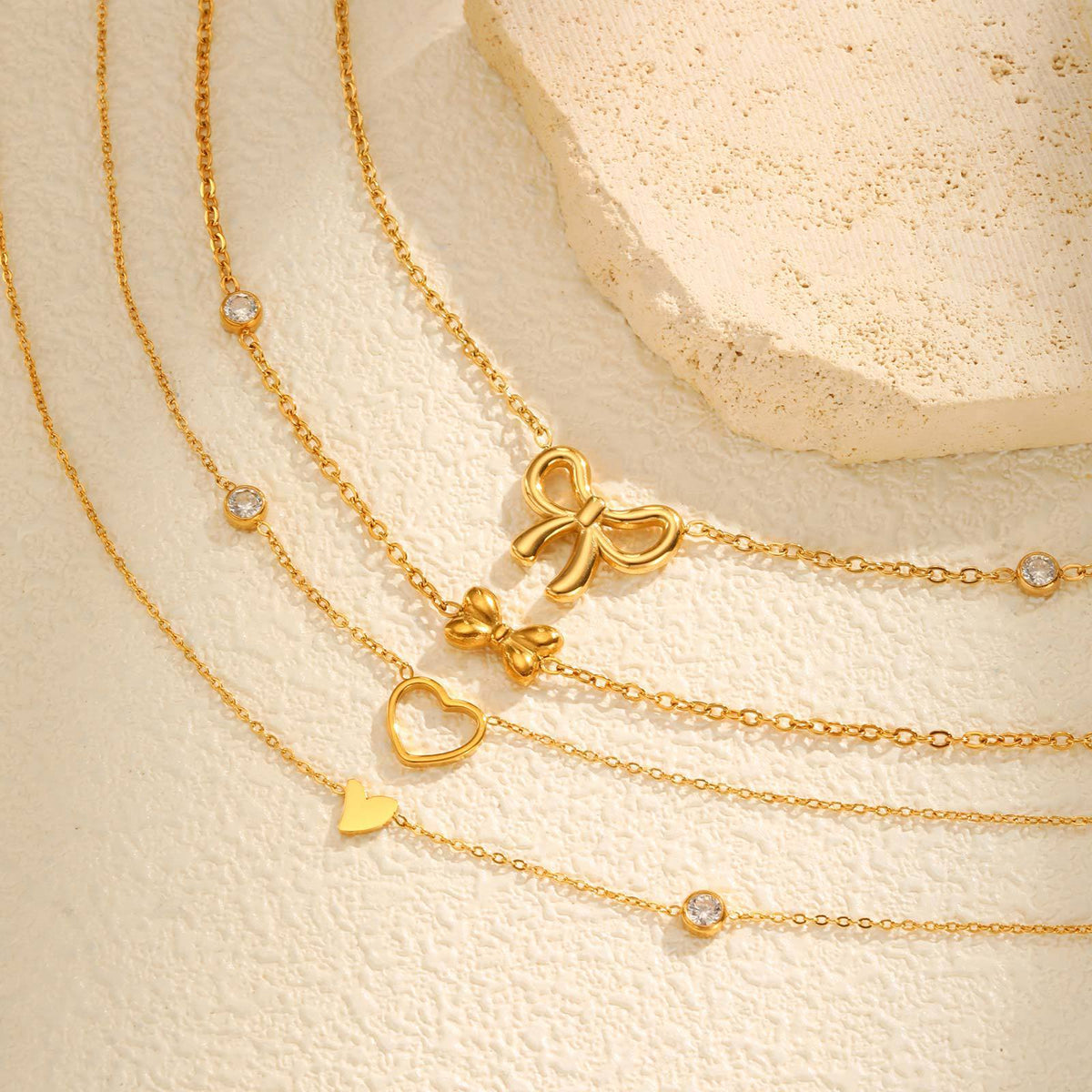 Style Women's – Stainless Steel Flat Cross Chain Zircon Heart Butterfly Necklace