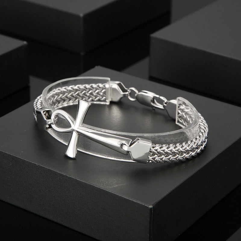 Planderful Mens Egyptian Cross Titanium Bracelet Vintage