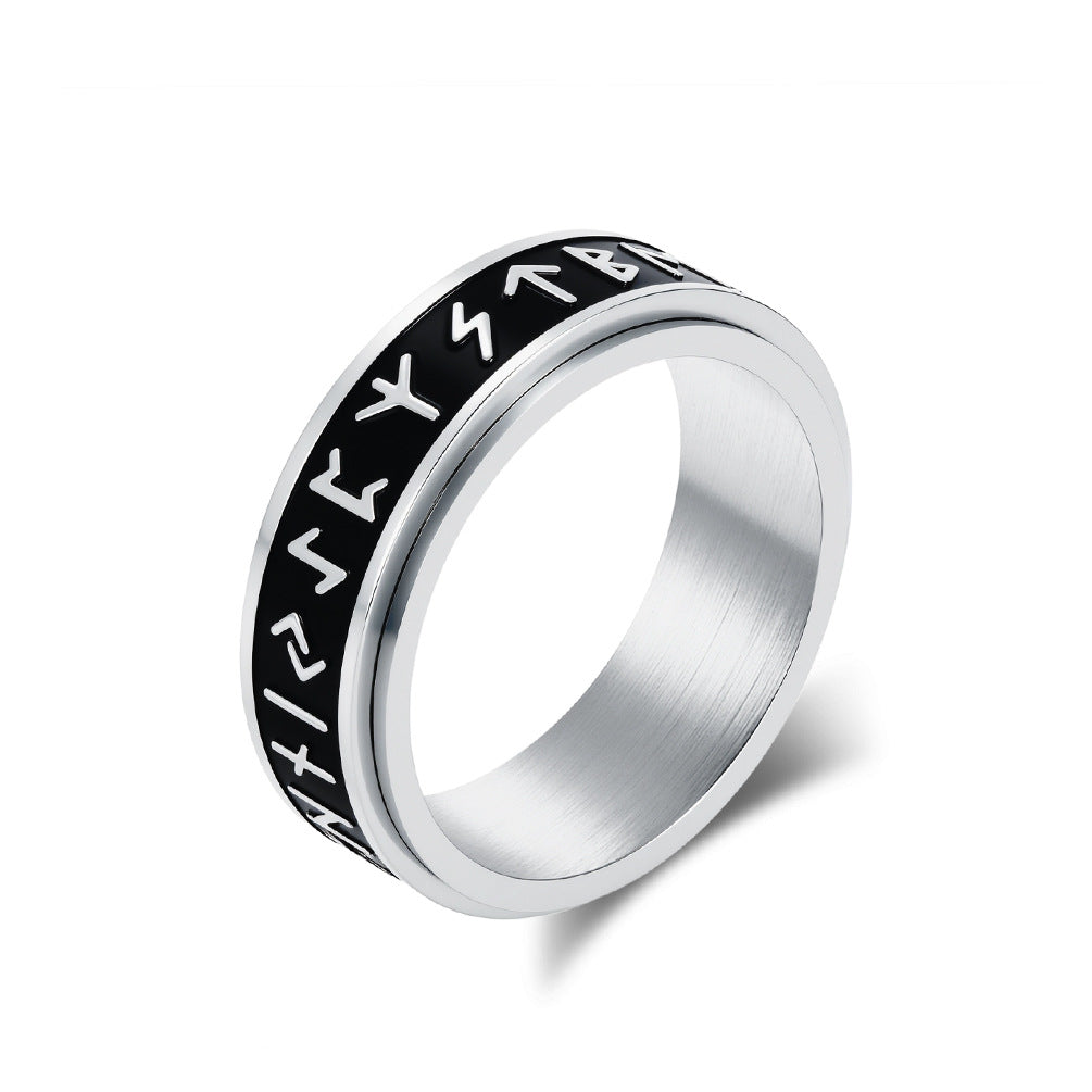 Viking Text Titanium Steel Rotating Ring For Men By Planderful Premium Durable Retro Style