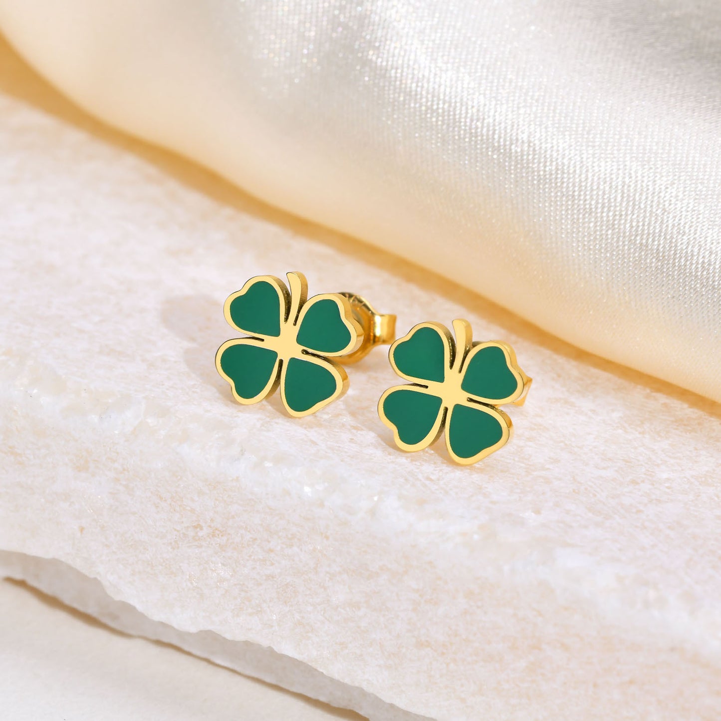 Stainless Steel Fashionable Fresh Epoxy Watermelon Clover Earrings