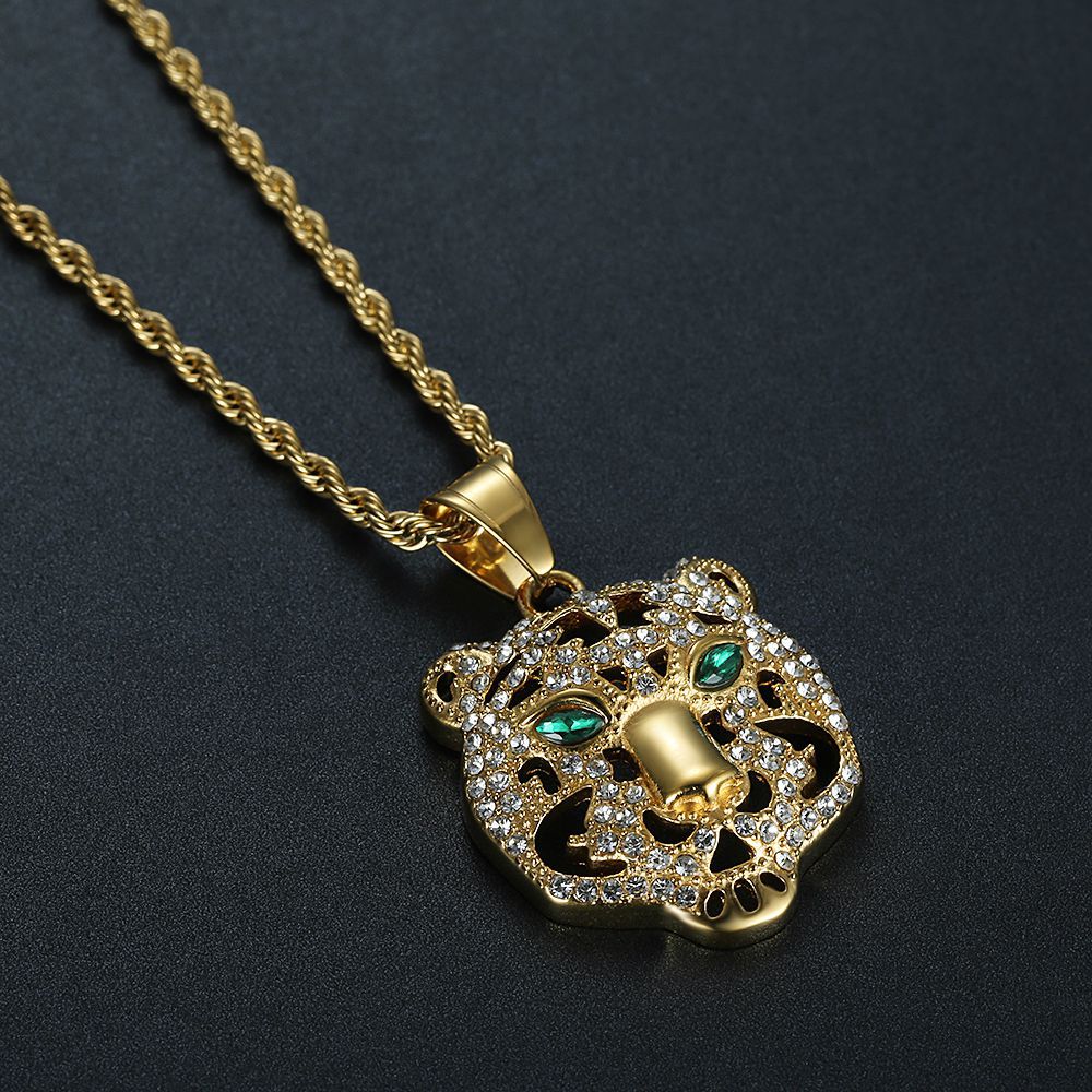 Planderful Premium Hip Hop Necklace Titanium Gold Plated Zircon Tiger Head Pendant For Hip Hop Fans