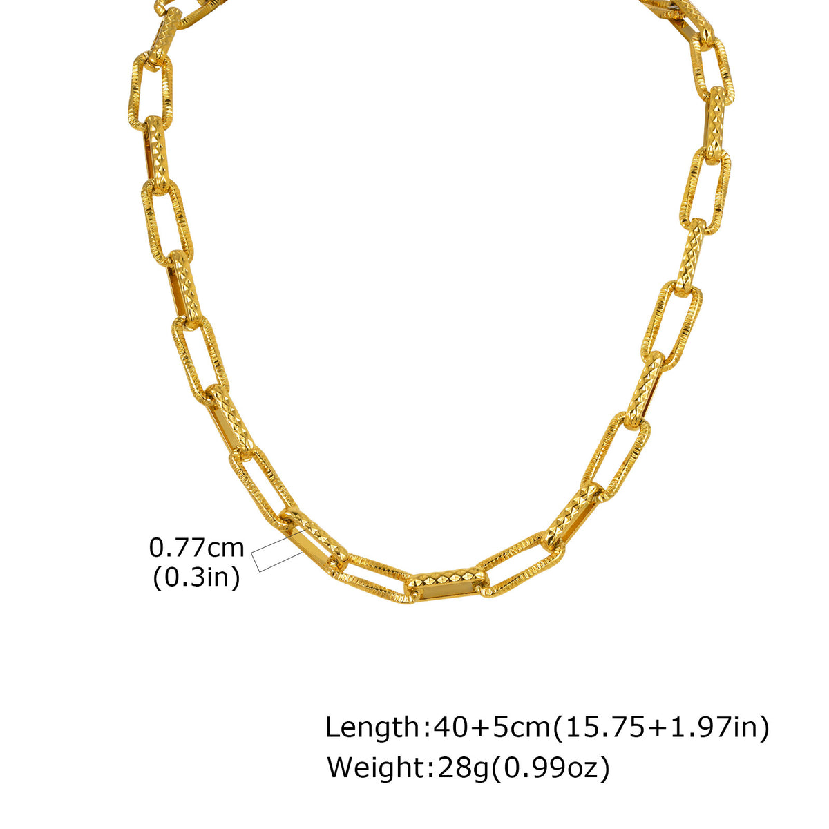 Women's Stainless Steel Embossed Rectangular Handmade Chain Bracelet Necklace Gold