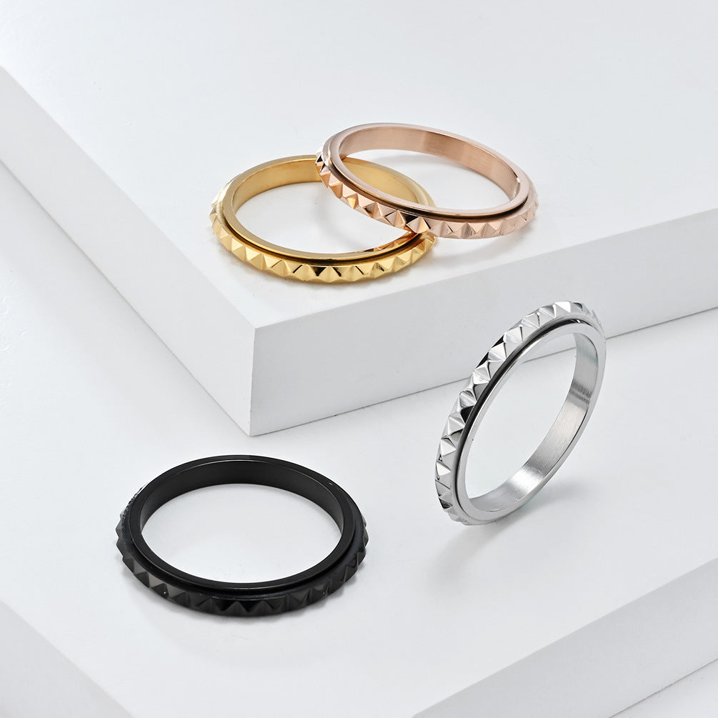 Steel Ring - Elegant Rotating Lattice Rhombus Design For Couples Everyday Genie Jewelry