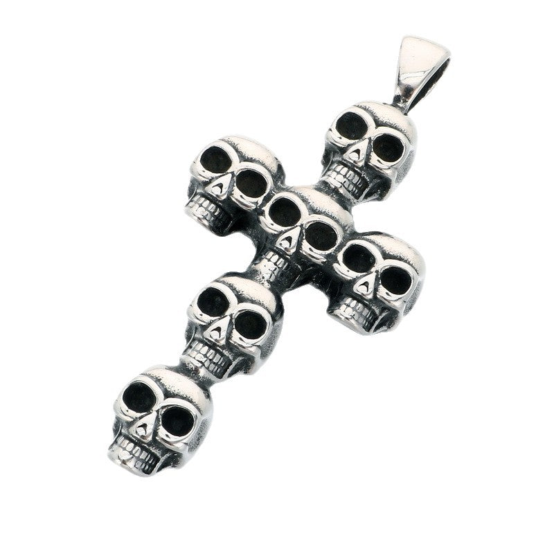 Cross Flower Pendant, Punk Style Goth Smear Skull Cross Stainless Steel Men's Pendant Necklace