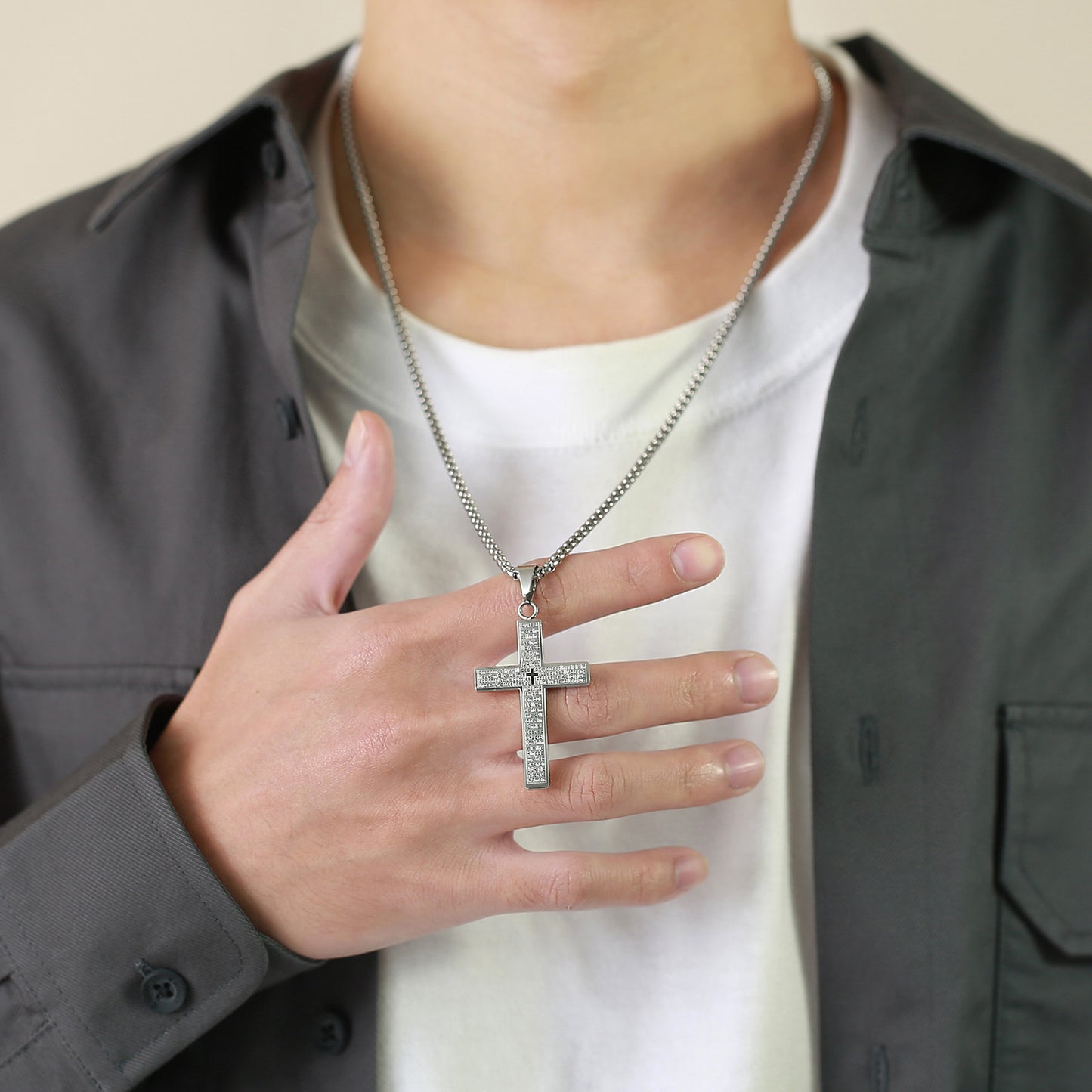 Cross-Border Men's European And American Stainless Steel Cross Necklace Pendant Jewelry For Men