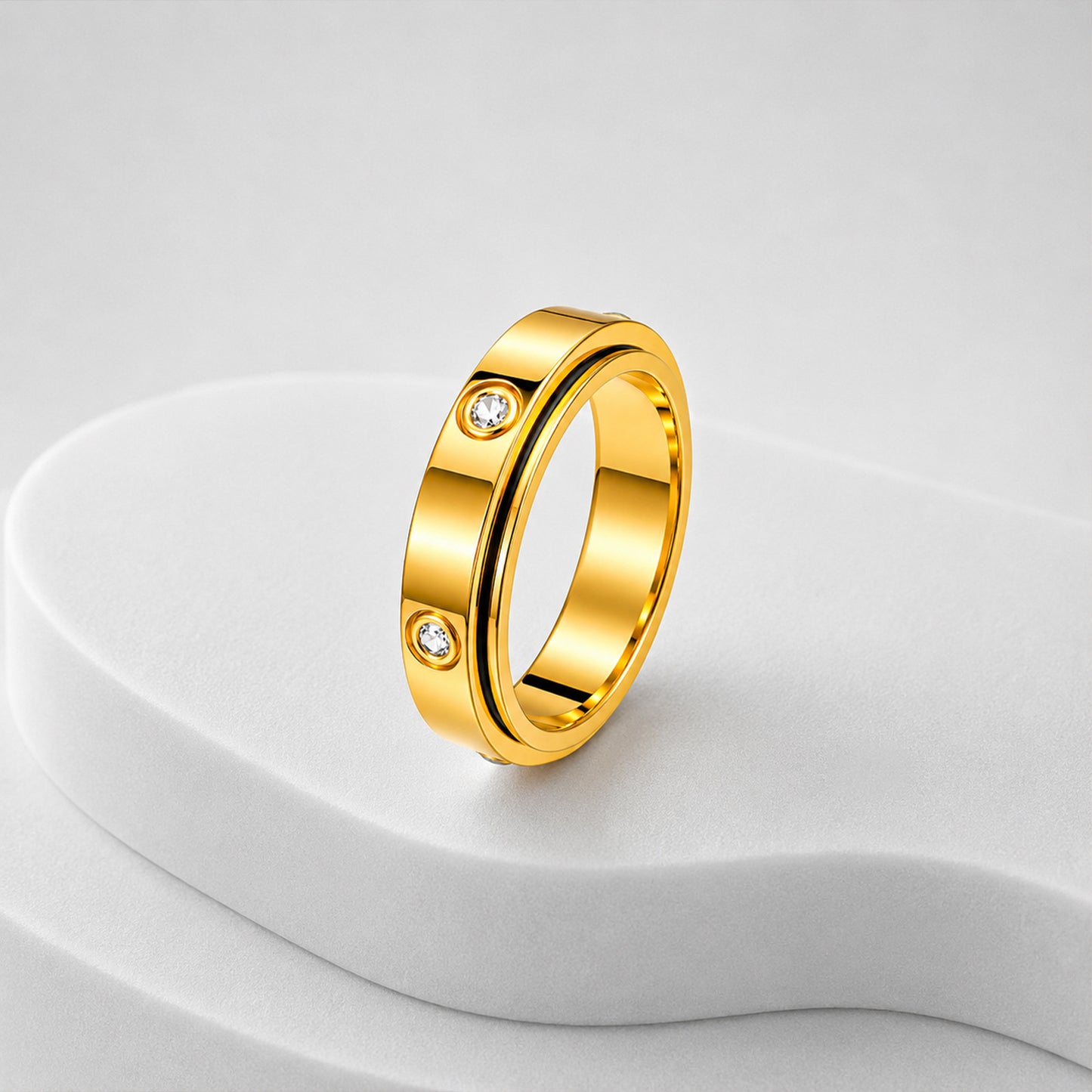 Planderful Everyday Genie Rotatable Zircon Stainless Steel Ring For Couples Unisex Light Luxury