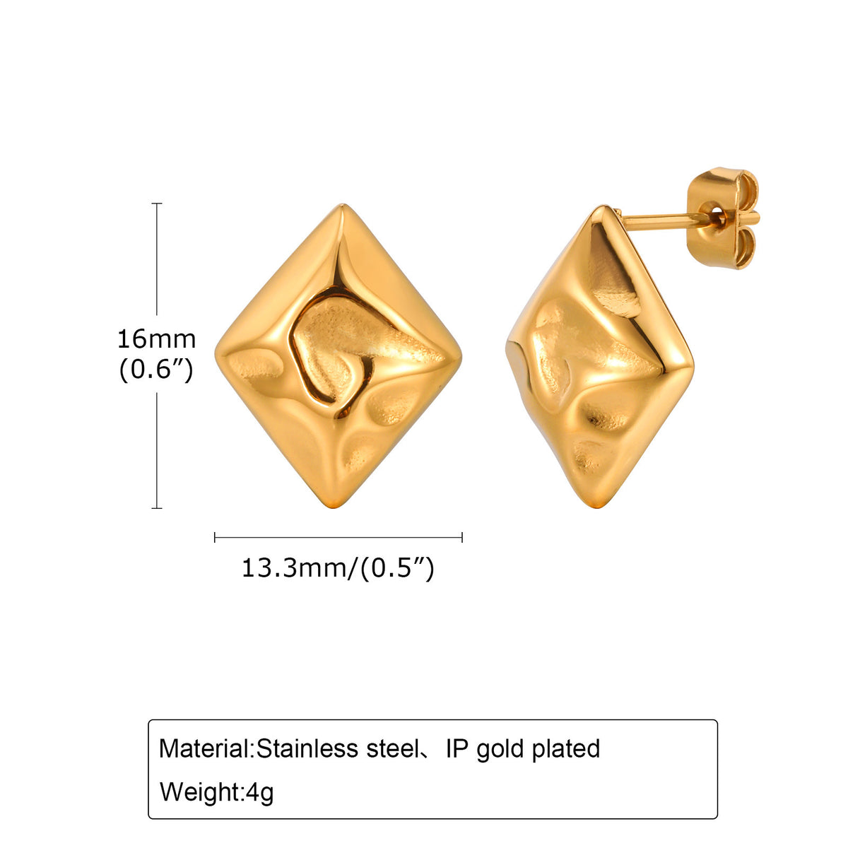 Gold-Tone Hammered Diamond Stud Earrings