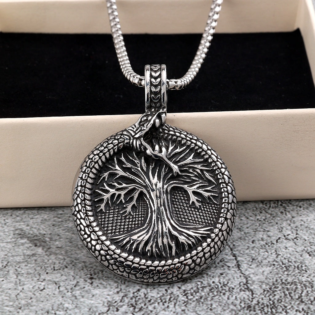 Punk Tree of Life Snake Pendant Necklace