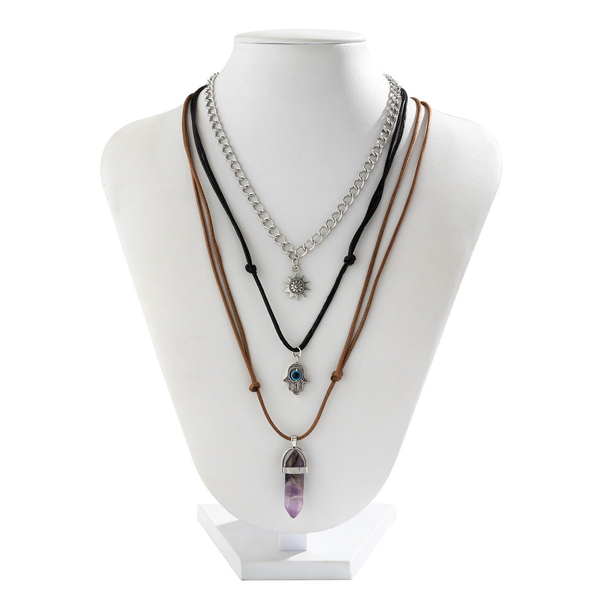 Mystic Buddha's Hand Necklace with Sun Crystal Pillar