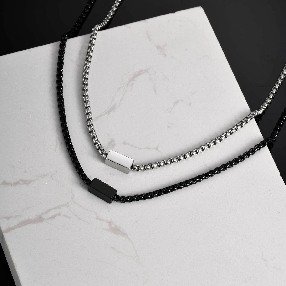Men's Stainless Steel Square Pearl Chain Square Necklace