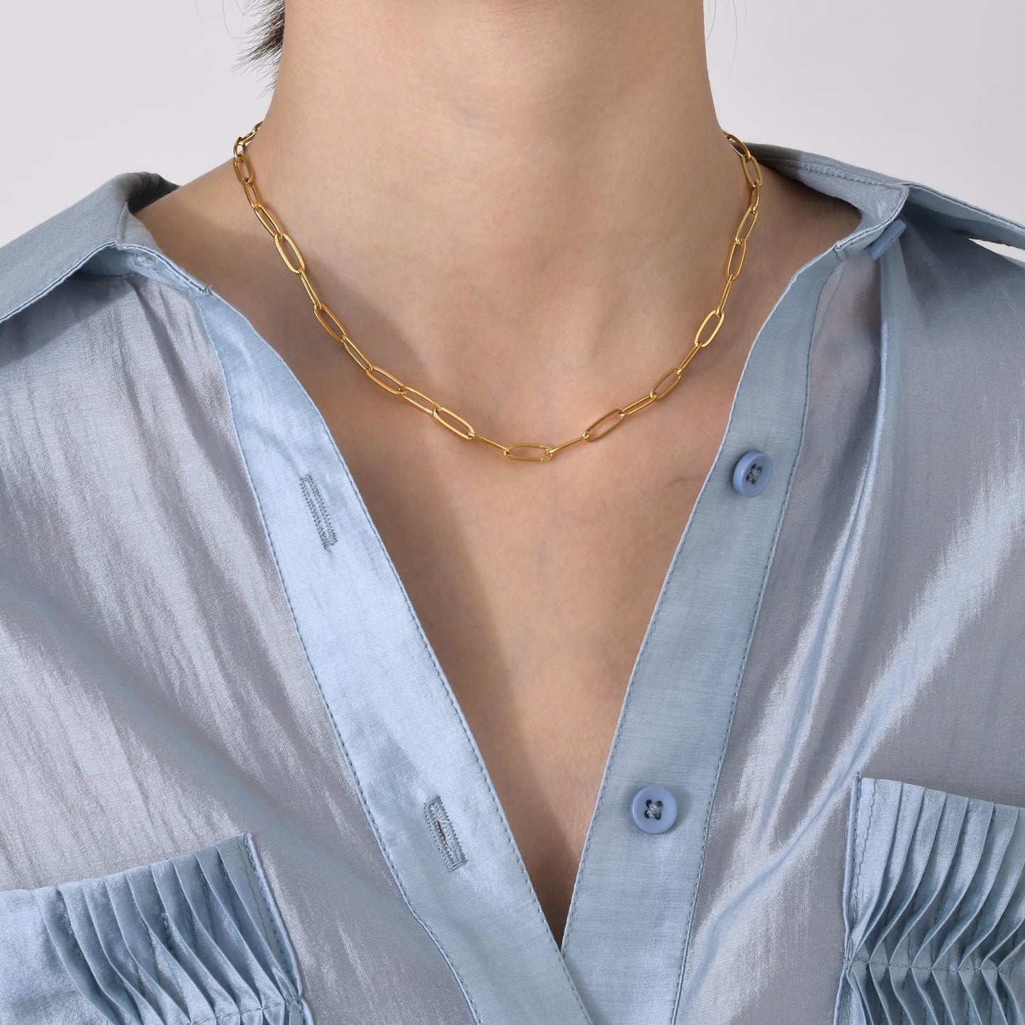 Stainless Steel Flat Cross Chain Necklace Gold Ladies Jewelry