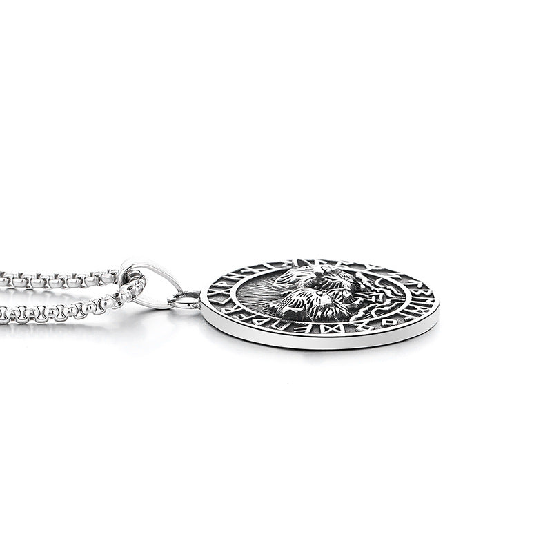 Stainless Steel Necklace – Statement Nordic Viking Wolf Rune