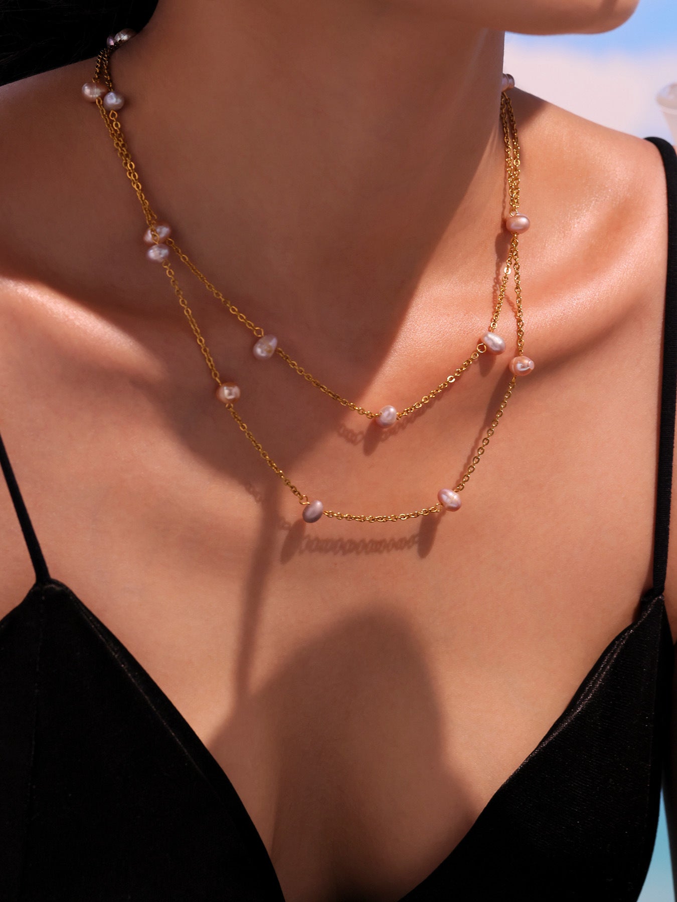 Planderful Pink Freshwater Pearl Collarbone Necklace Women