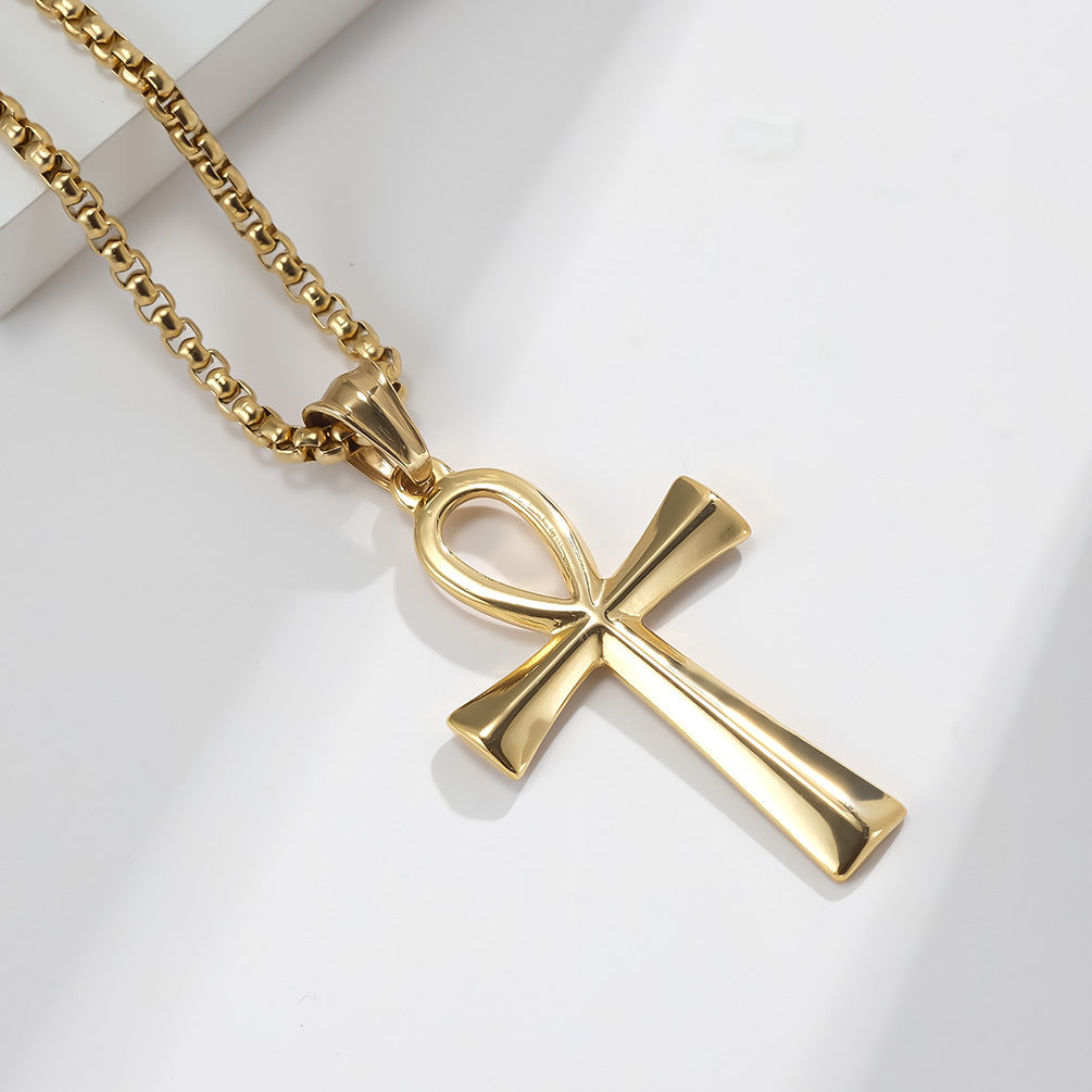 Steel Necklace – Elegant Ancient Egyptian Anka Cross Pendant For Everyday Wear And Layering