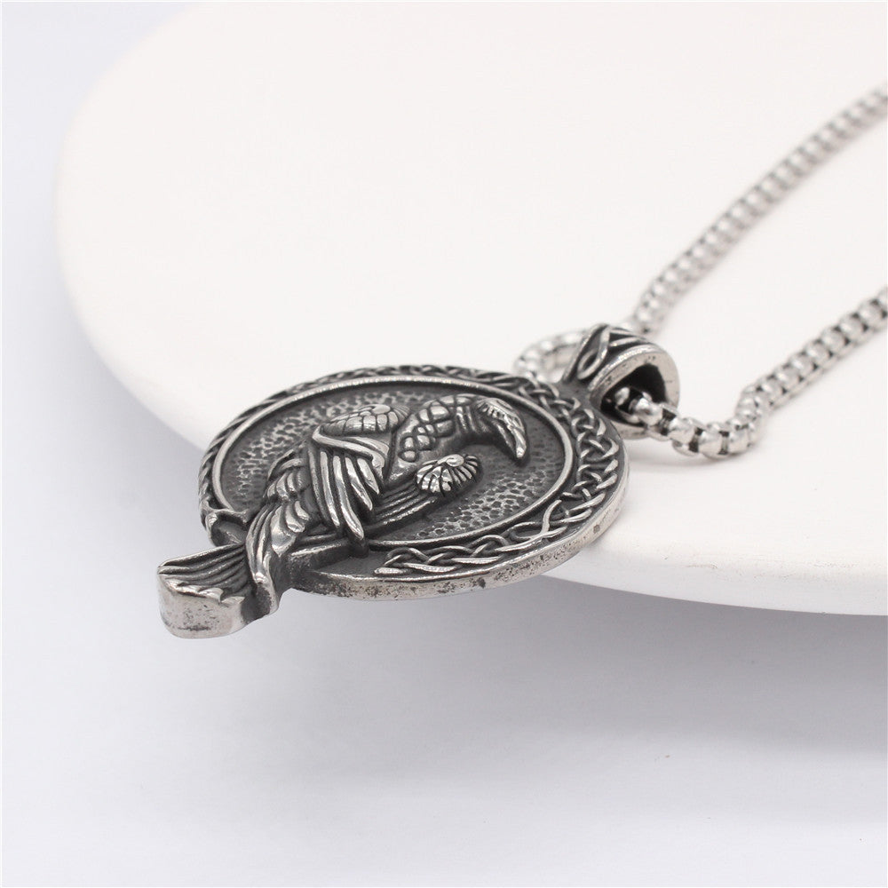 Viking Celtic Crow Pendant Titanium Steel Men Unisex Necklace Personalized Protection Statement Planderful