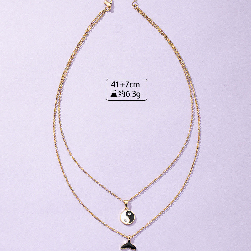 European Yin Yang Bagua Double Layered Necklace - Vienna Verve Collection - Metal Luxury Sweater Chain