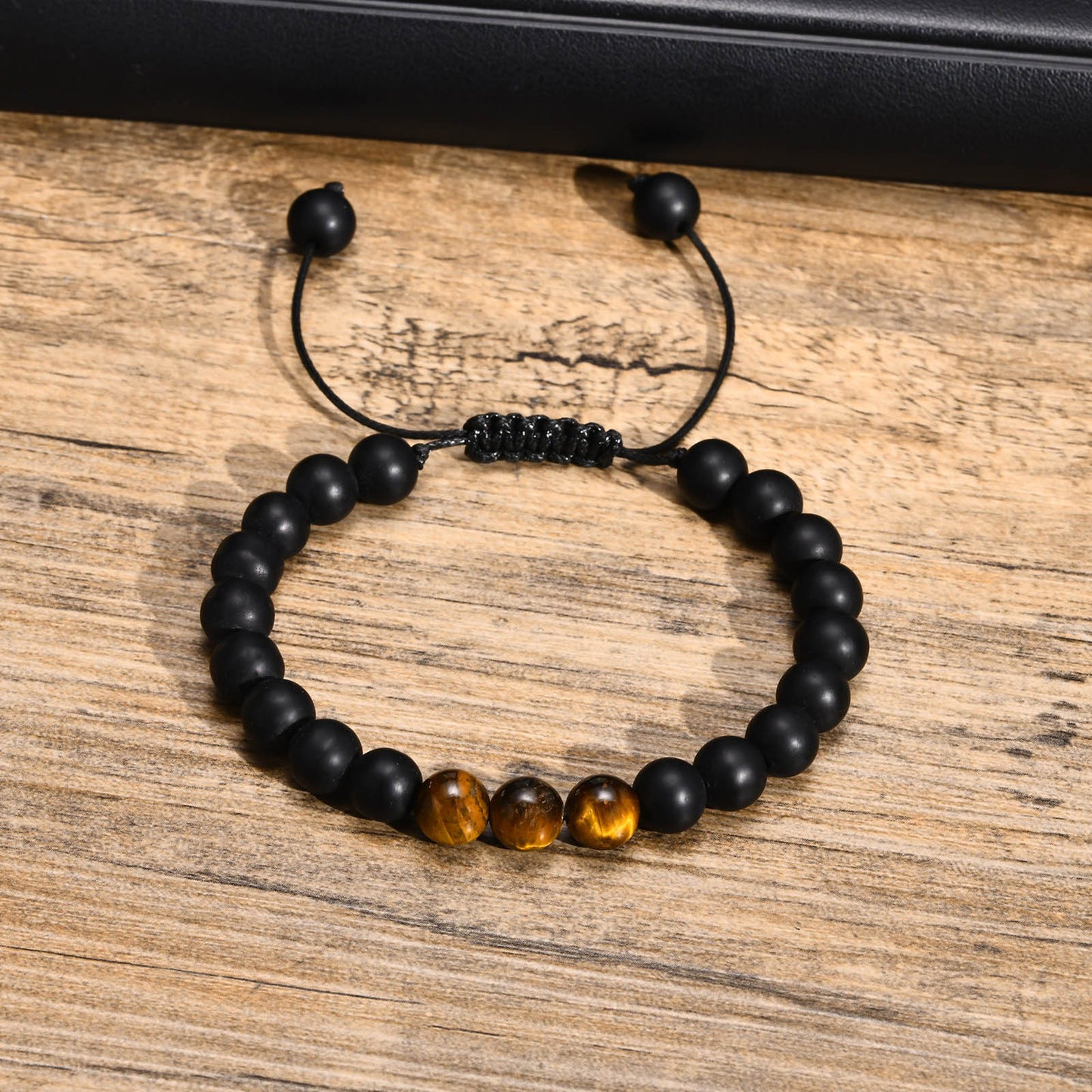 Men's Bracelet Beaded Natural Agate Tiger's Eye Woven