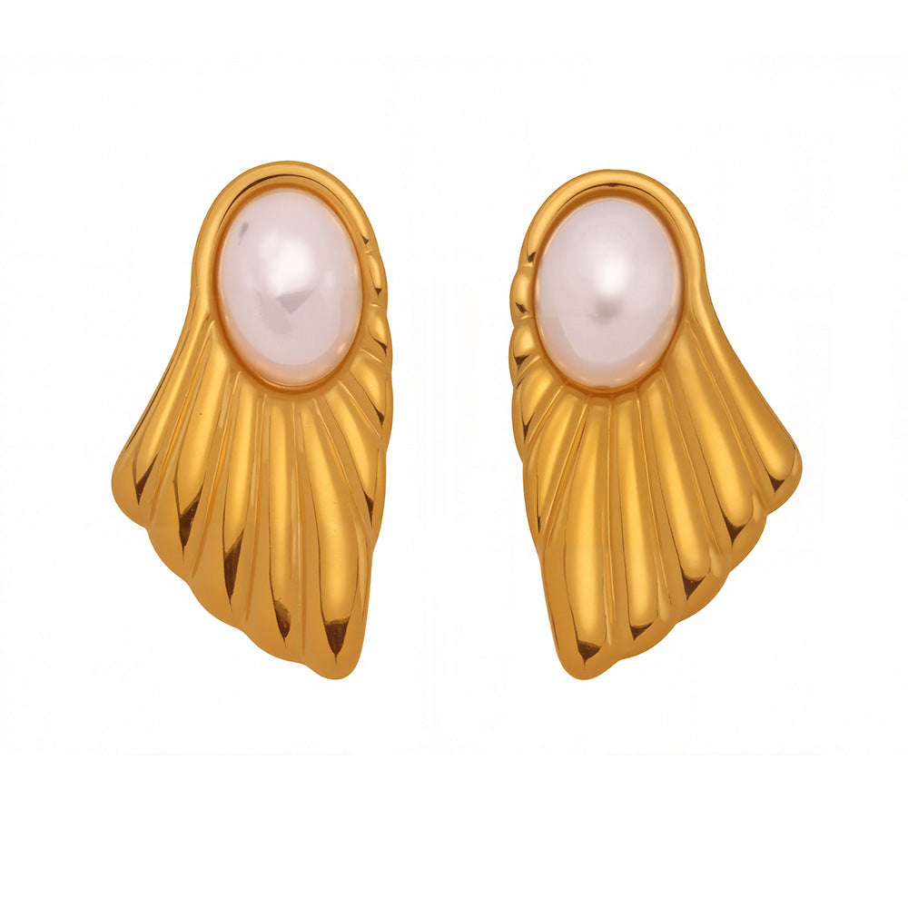 Planderful Bead Fan Stud Earrings Stainless Steel Women