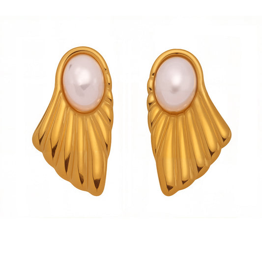 Planderful Bead Fan Stud Earrings Stainless Steel Women