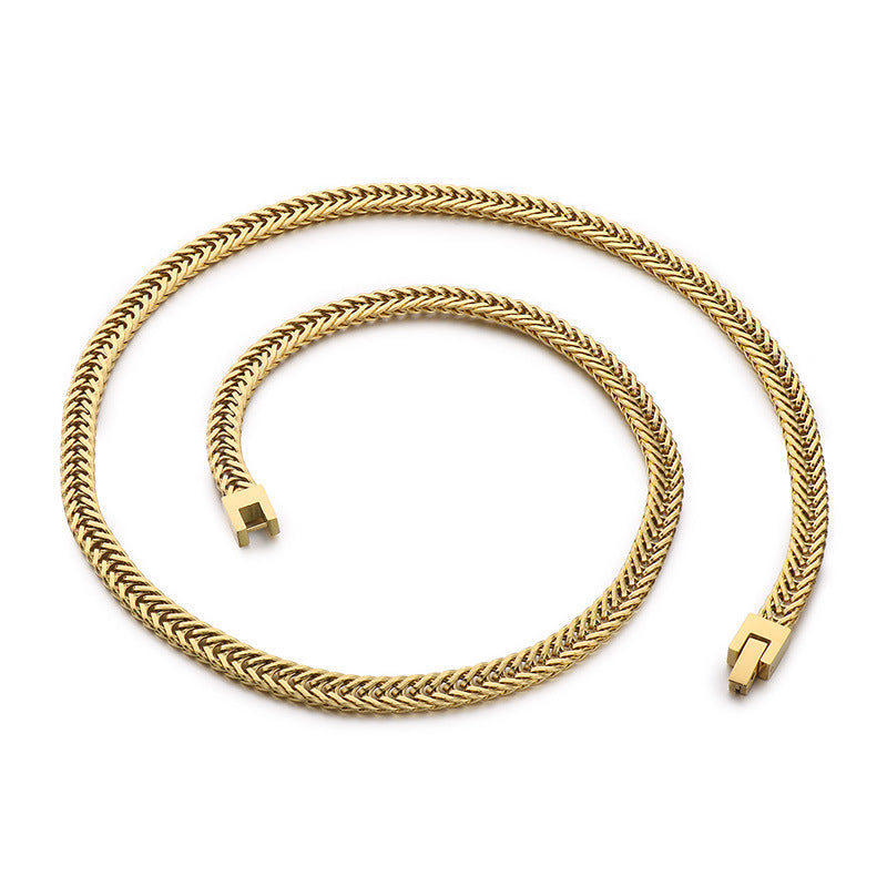 Hiphop Hip Hop Whip Chain Necklace, Stylish Weaving Encrypted Keel Chain Buckle Stainless