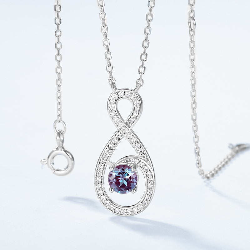 Planderful Jewelry Sterling Silver Alexandrite Infinity Necklace Elegant Clavicle Chain